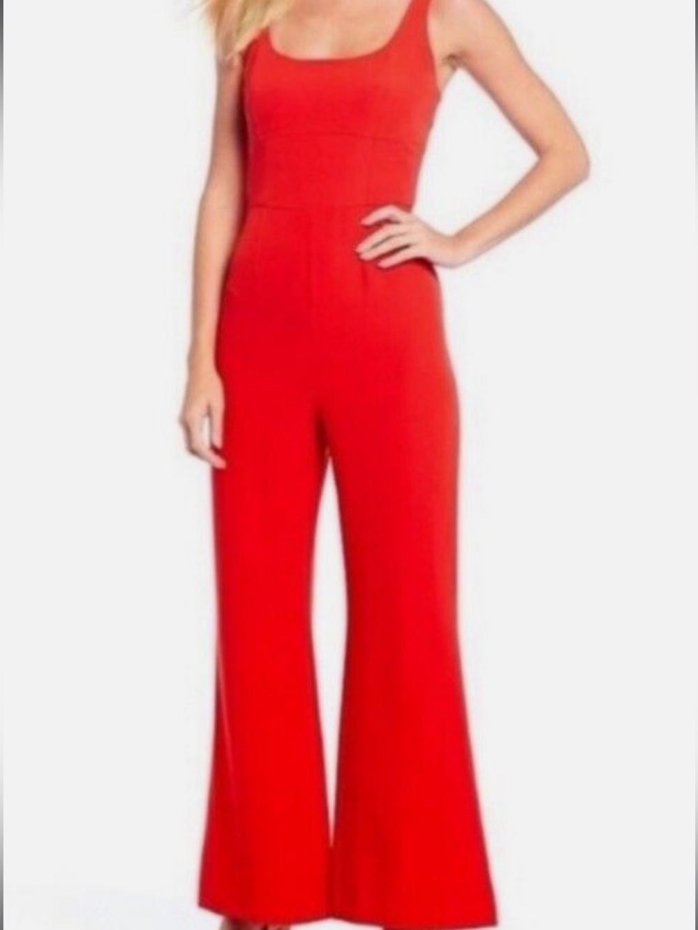 Gianni Bini Red Scoop Neck Flare Leg Jumpsuit